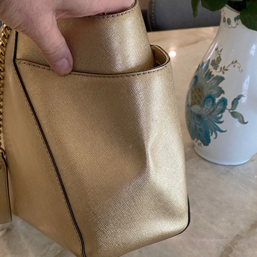Michael Kors Metallic Gold Tote with Chain-Strap Accents - Picture 10 of 10